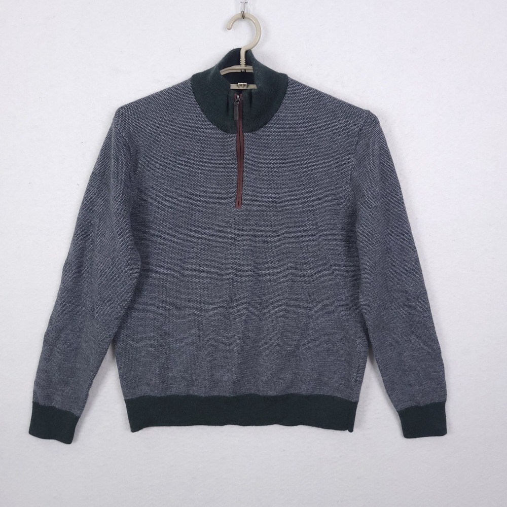 UNTUCKit Belguardo Jacquard Knit Sweater Mens L Grey Merino Wool Quarter Zip